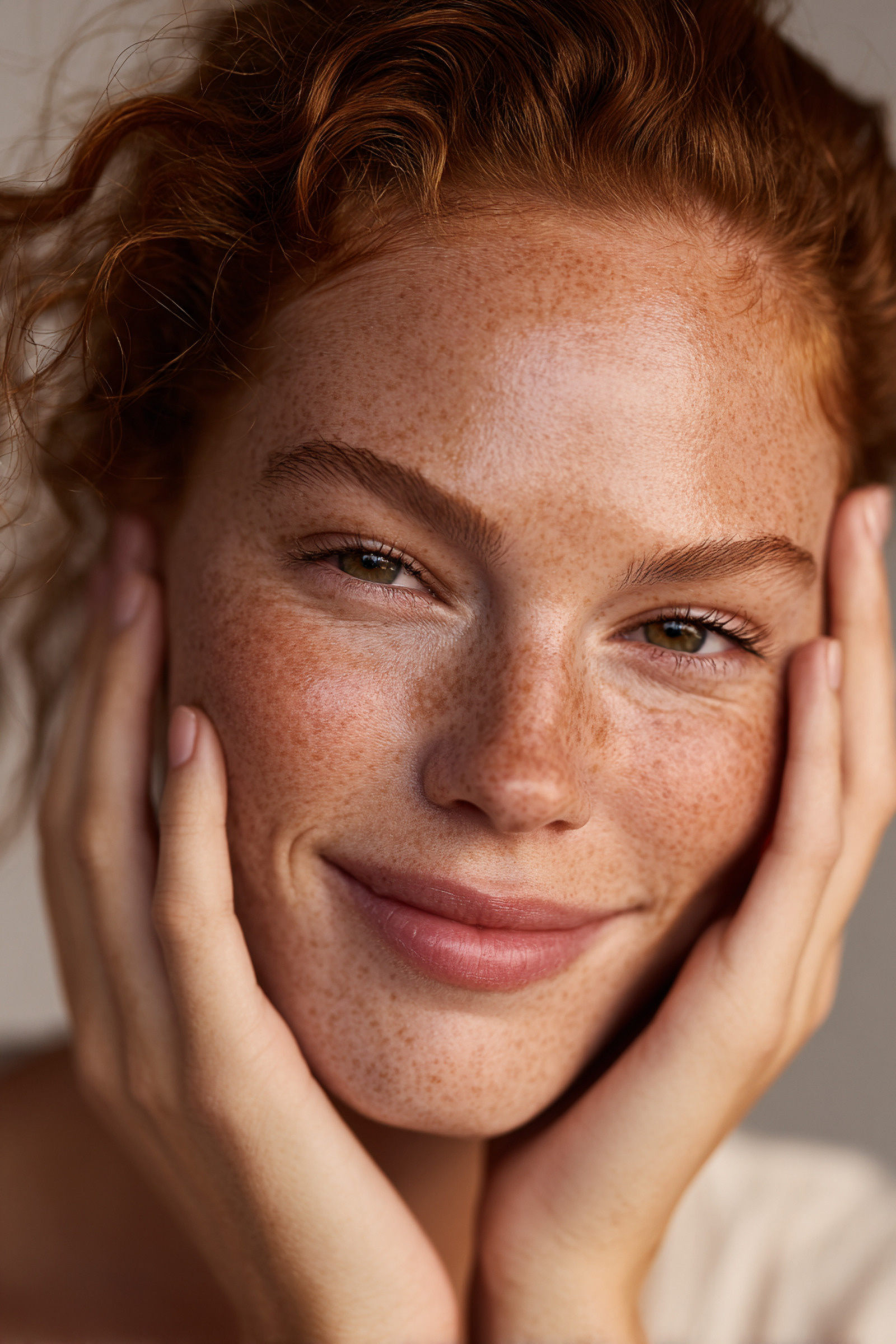 young woman with fresh clean face smiling skincare