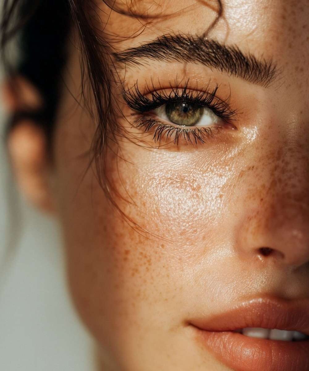 Close up of woman's lips and cheeks