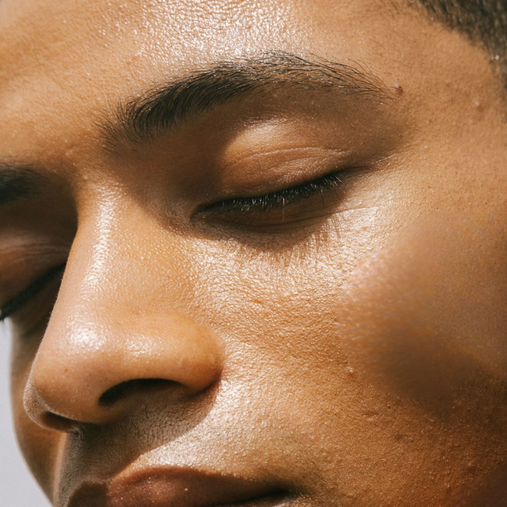 Close up of man with eyes closed